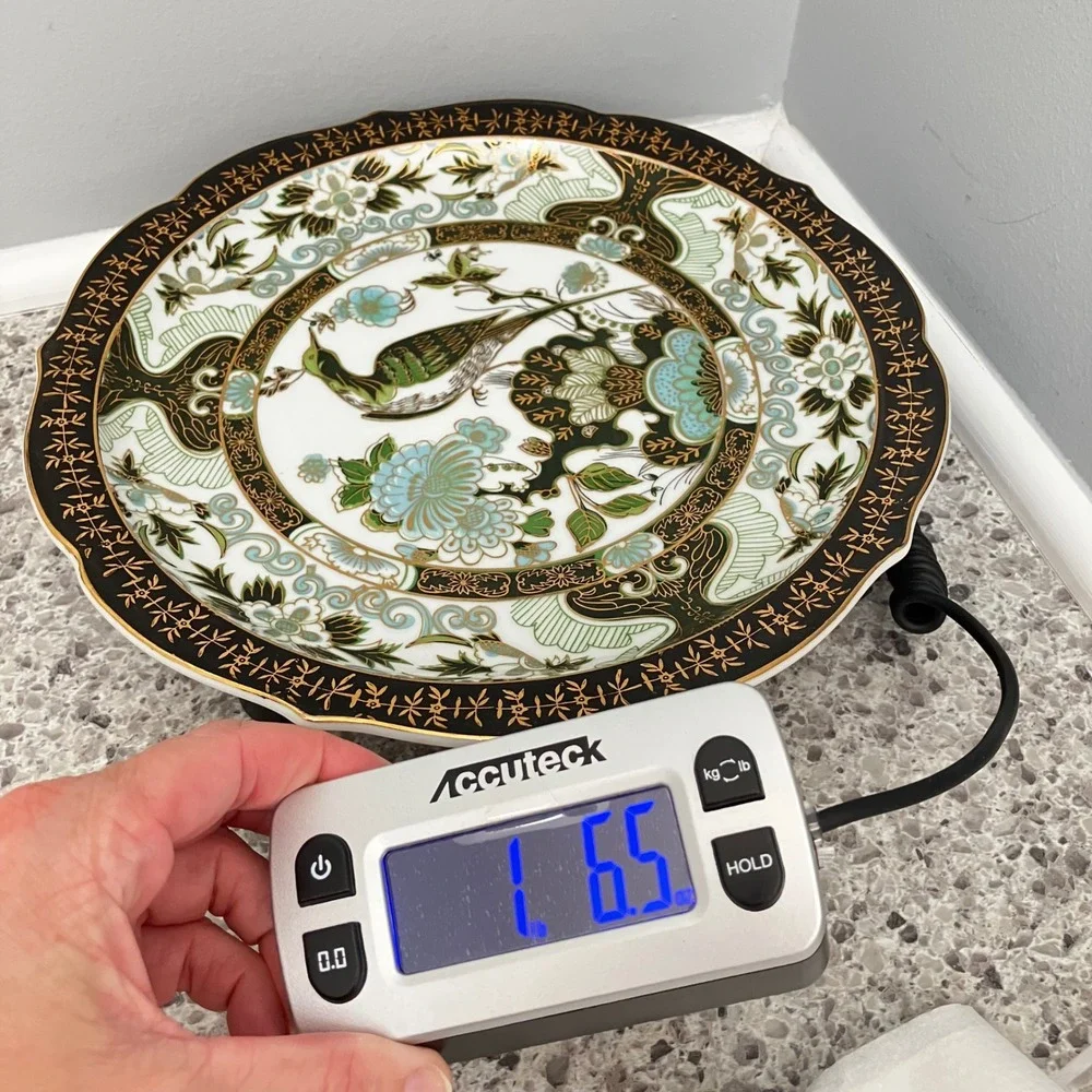 Saji Fine China Decorative Charger Plate 10.25in Green Gold Peacock Vintage